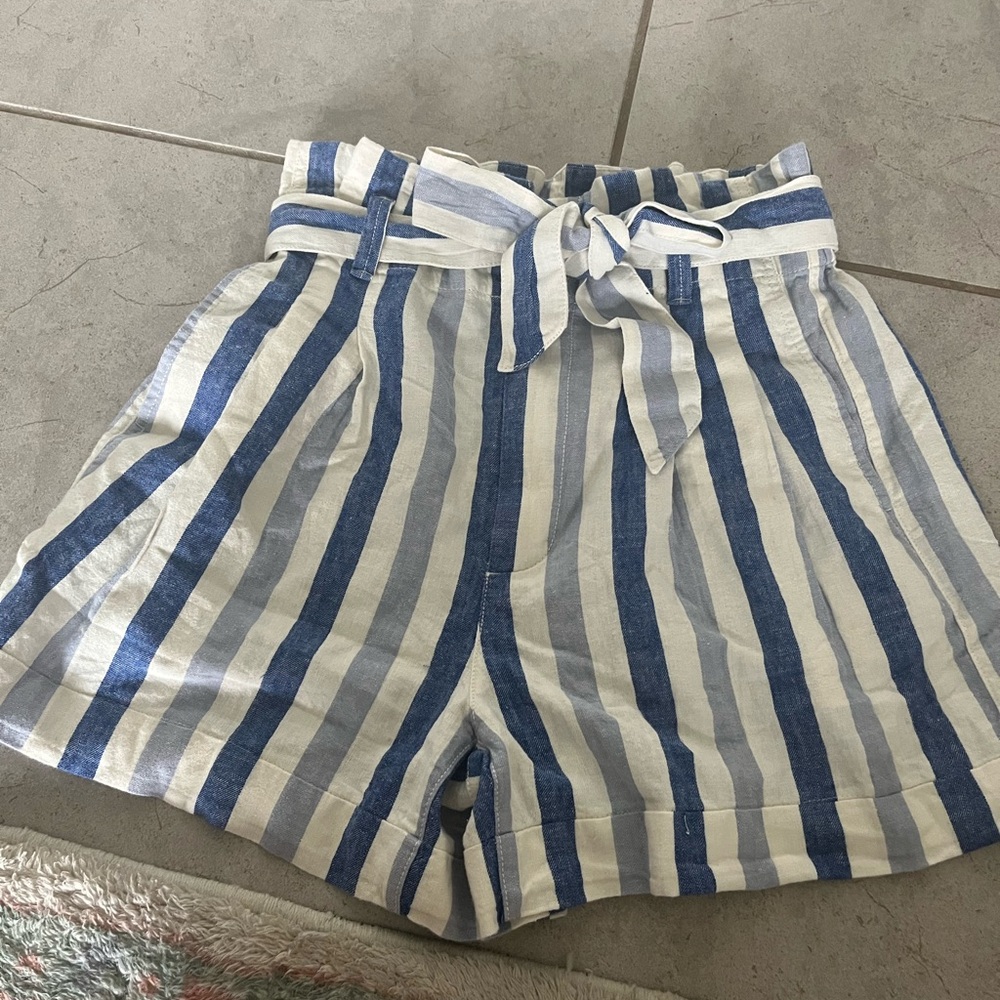 Madewell High Waist Blue and White Striped Shorts